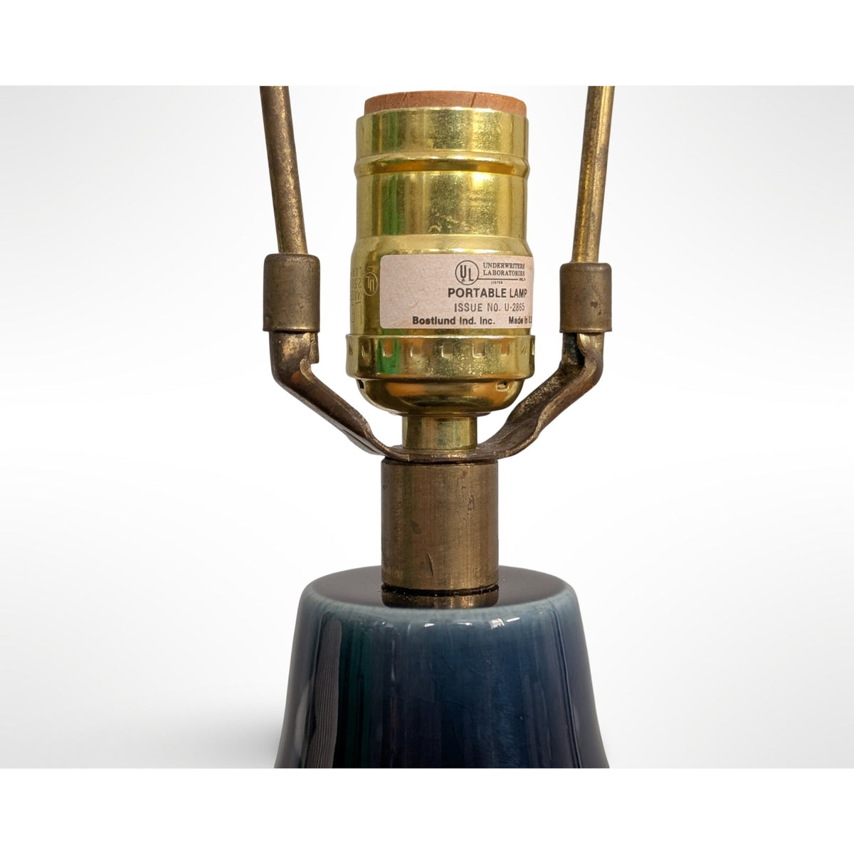 Lotte and Gunnar Bostlund cobalt blue ceramic table lamp in restored mid century modern Scandinavian design