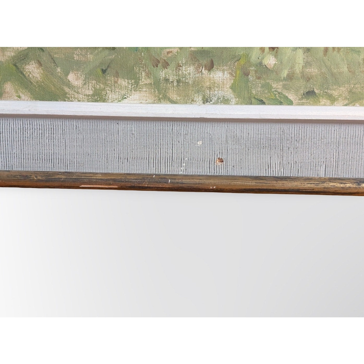 Signed Marc C Schoettle still life oil painting in vintage mid century modern framed wall art