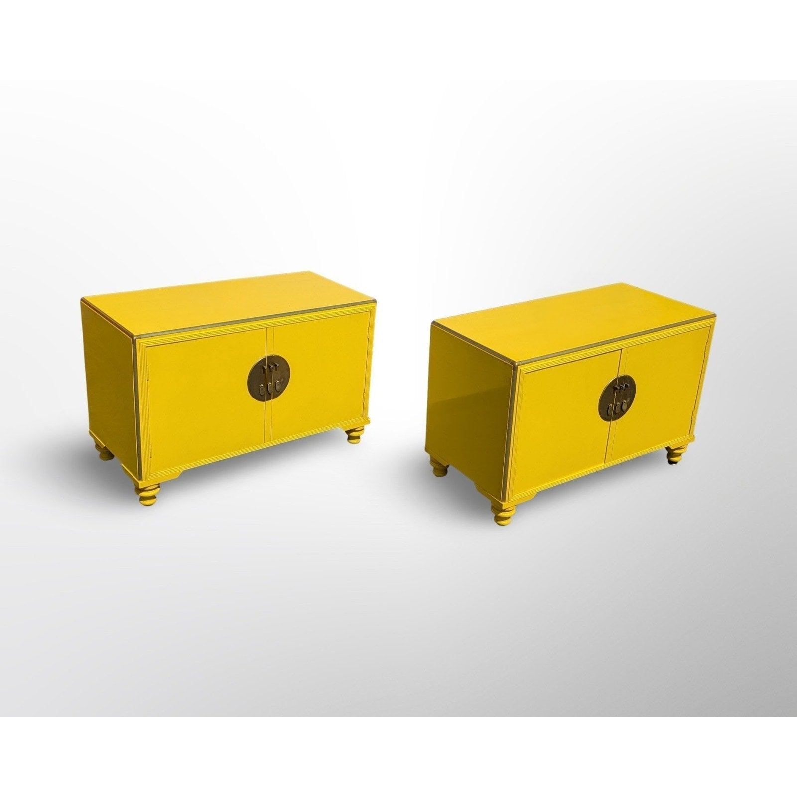 Michael Taylor for Baker Far East Collection cabinets in vibrant yellow lacquer finish mid century modern style