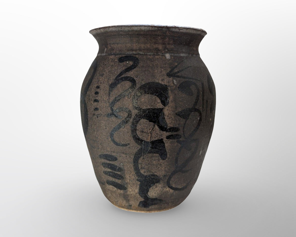 Vintage Signed Studio Pottery Vase with Abstract Dark-Tone Glaze — additional view 2