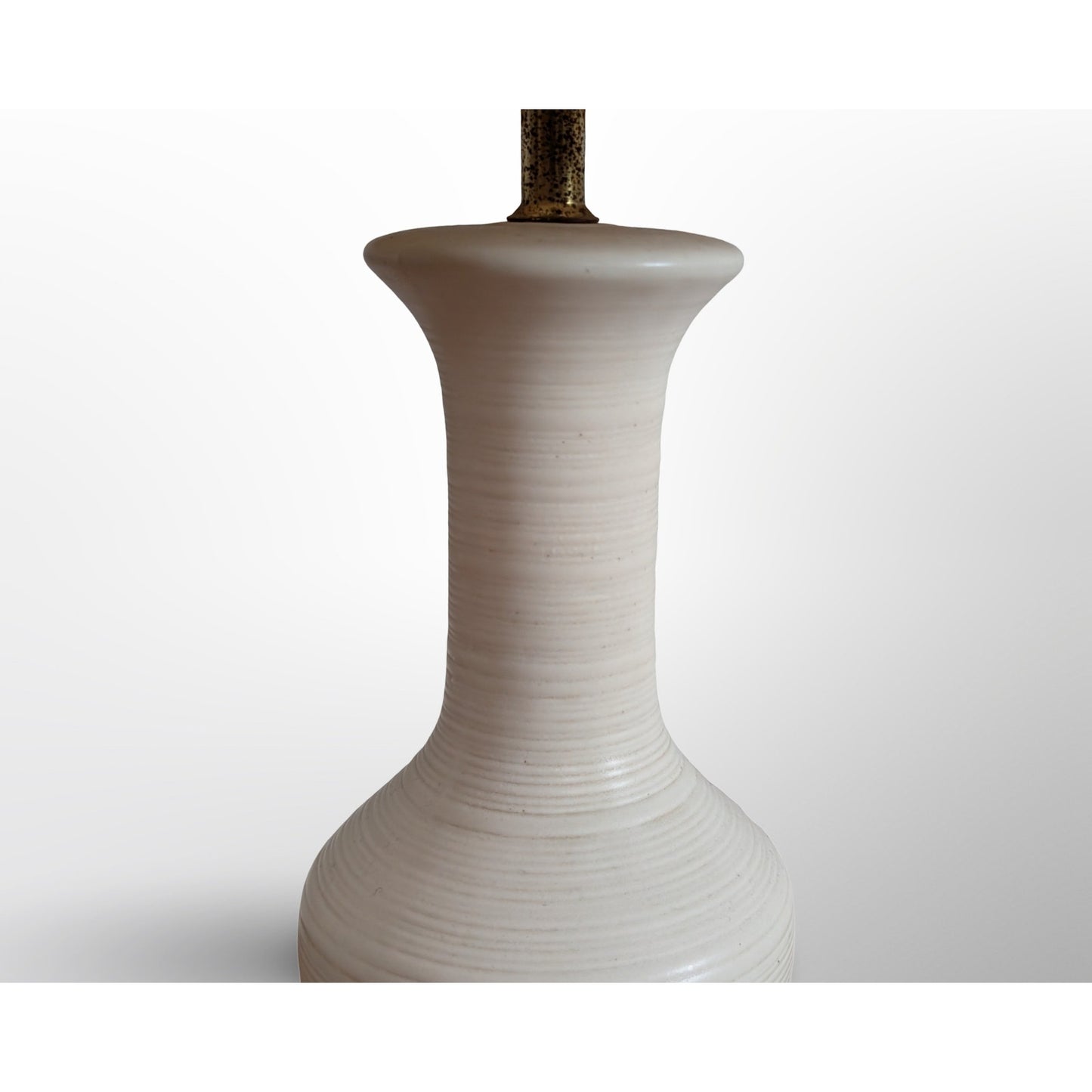 Mid century modern white ceramic table lamp with wood base and shade restored vintage lighting
