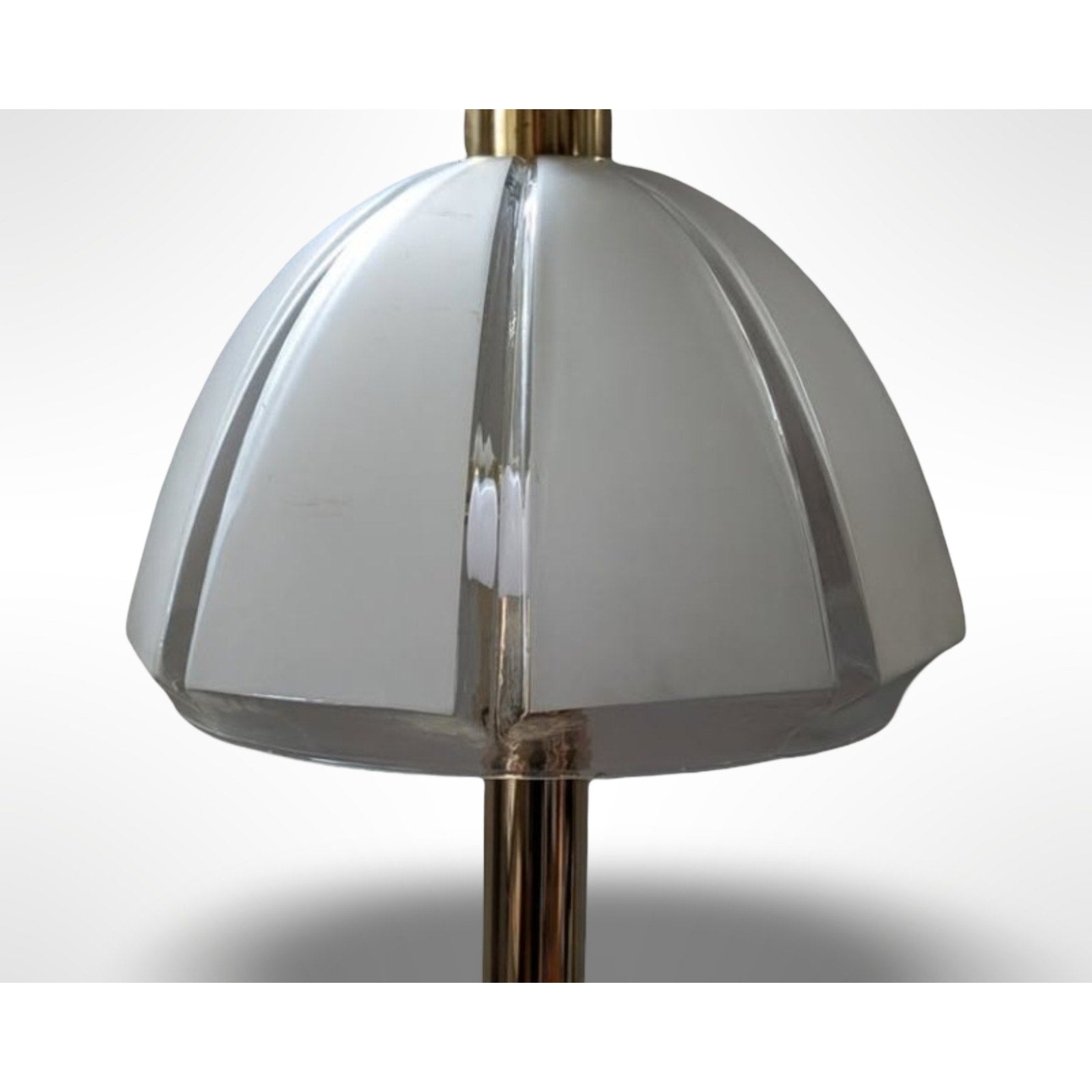 Pair of vintage Clover table lamps with frosted mushroom glass shades in a mid century modern style