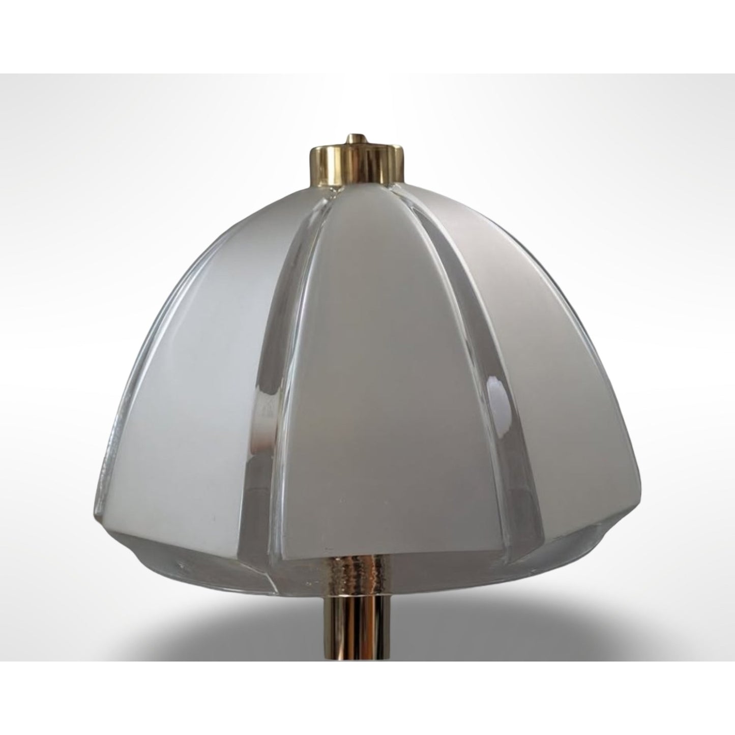 Pair of vintage Clover table lamps with frosted mushroom glass shades in a mid century modern style