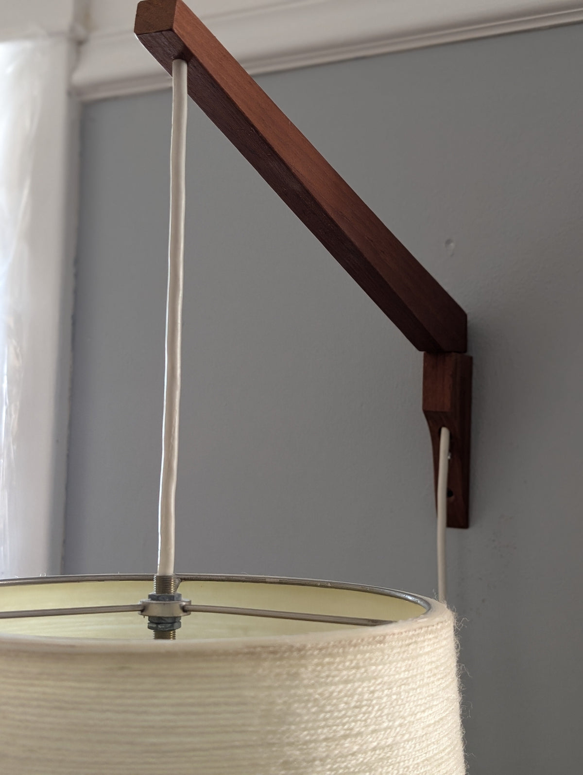 Rare Lotte & Gunnar Bostlund Wall Mount Pendant Lamp with Teak Wood Swiveling Arm — additional view 4