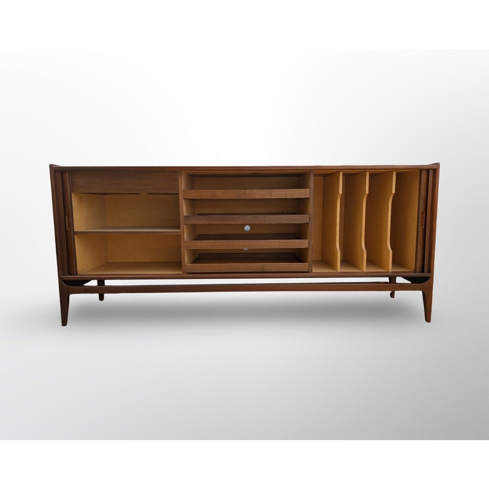 Richard Thompson for Glenn of California walnut tambour credenza mid century modern sliding door cabinet