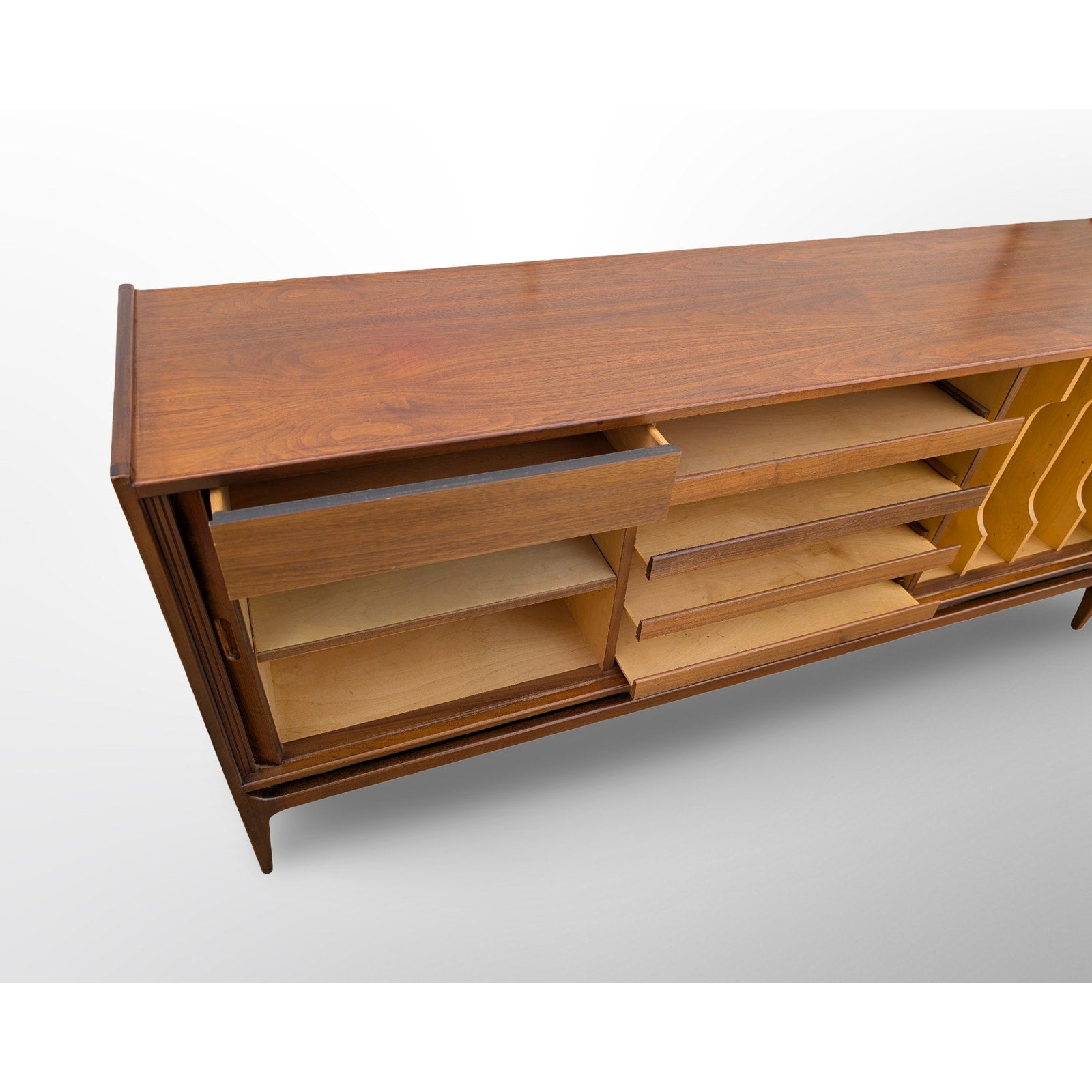 Richard Thompson for Glenn of California walnut tambour credenza mid century modern sliding door cabinet
