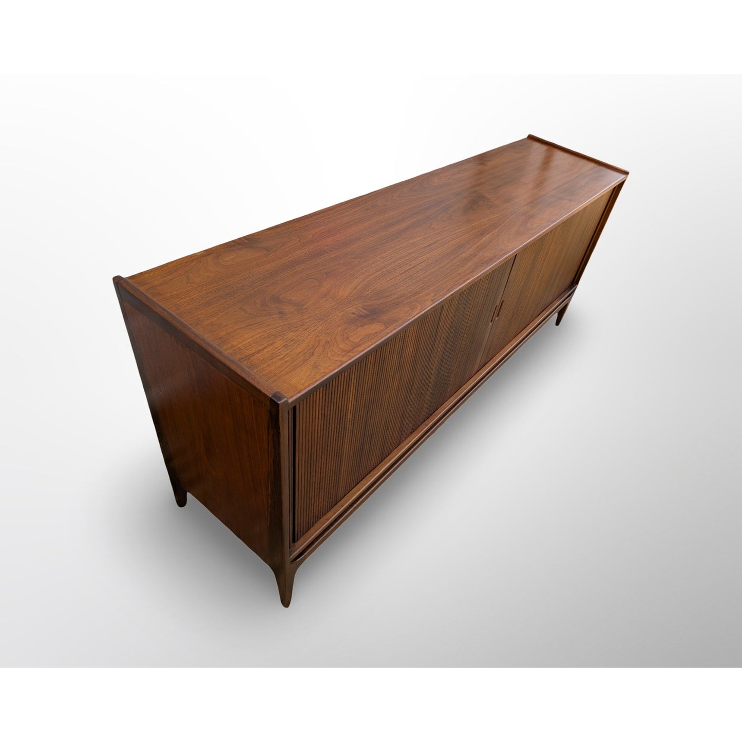 Richard Thompson for Glenn of California walnut tambour credenza mid century modern sliding door cabinet