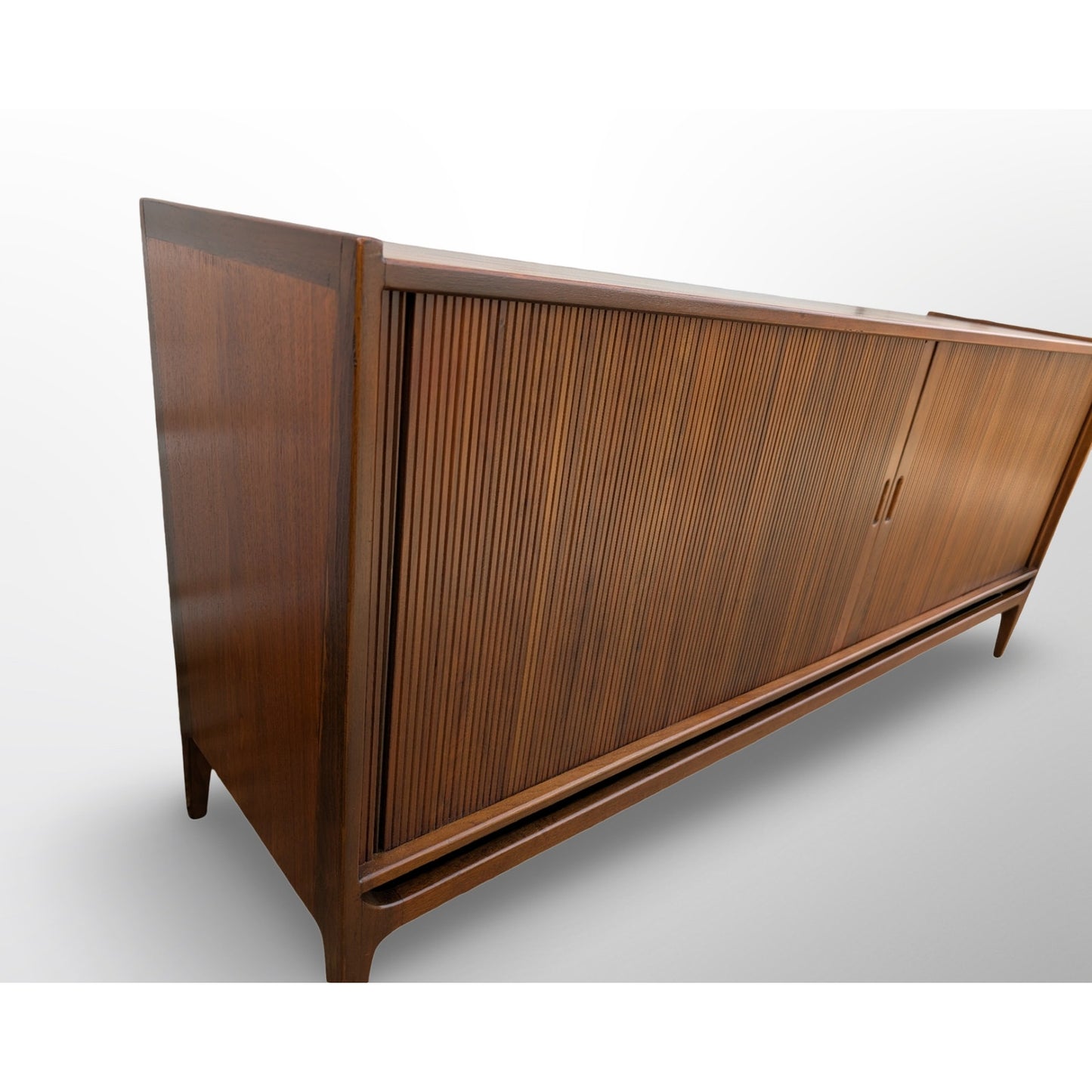 Richard Thompson for Glenn of California walnut tambour credenza mid century modern sliding door cabinet