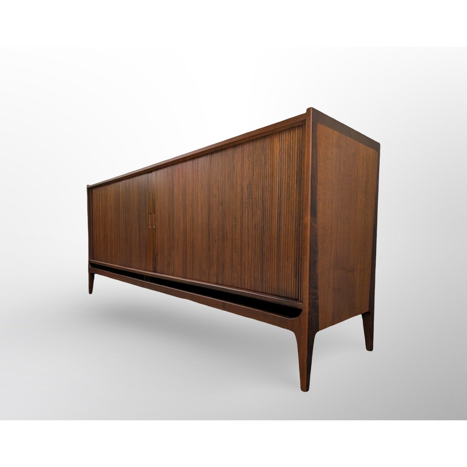 Richard Thompson for Glenn of California walnut tambour credenza mid century modern sliding door cabinet