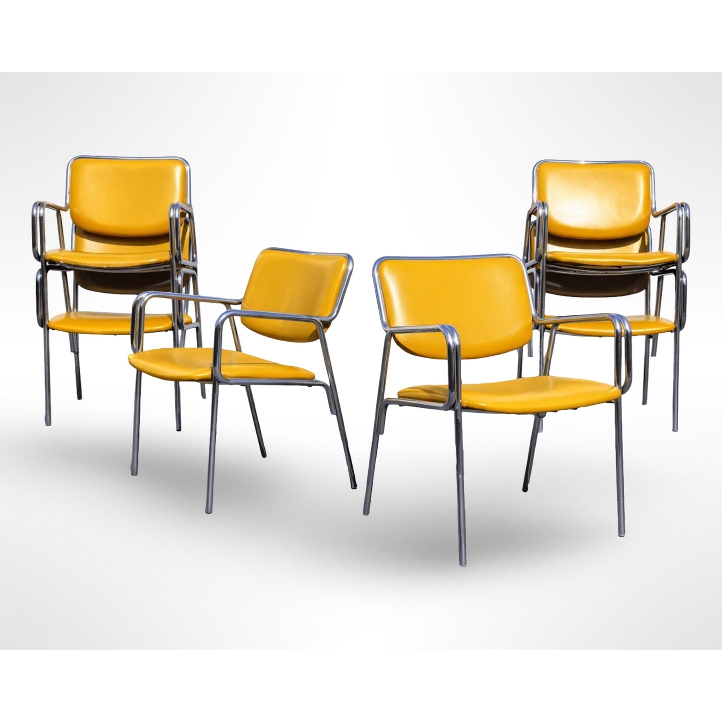 Set of six vintage chrome dining armchairs with custom upholstery in mid century modern style