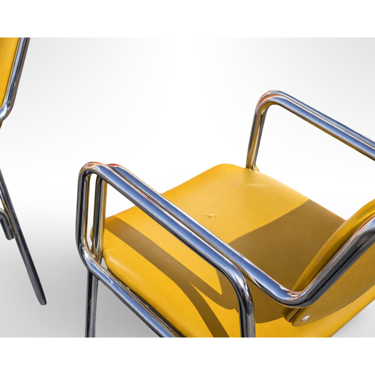Set of six vintage chrome dining armchairs with custom upholstery in mid century modern style