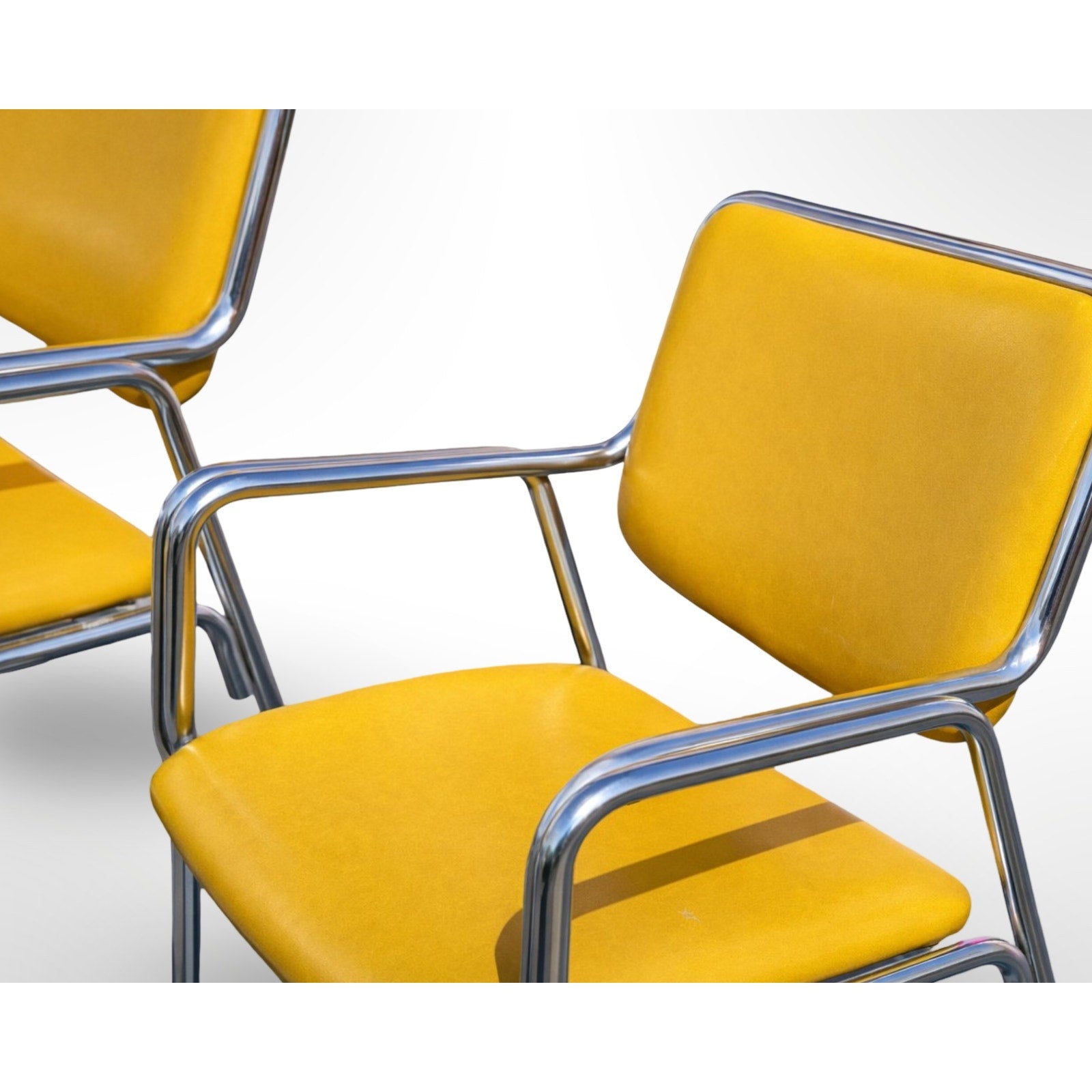 Set of six vintage chrome dining armchairs with custom upholstery in mid century modern style
