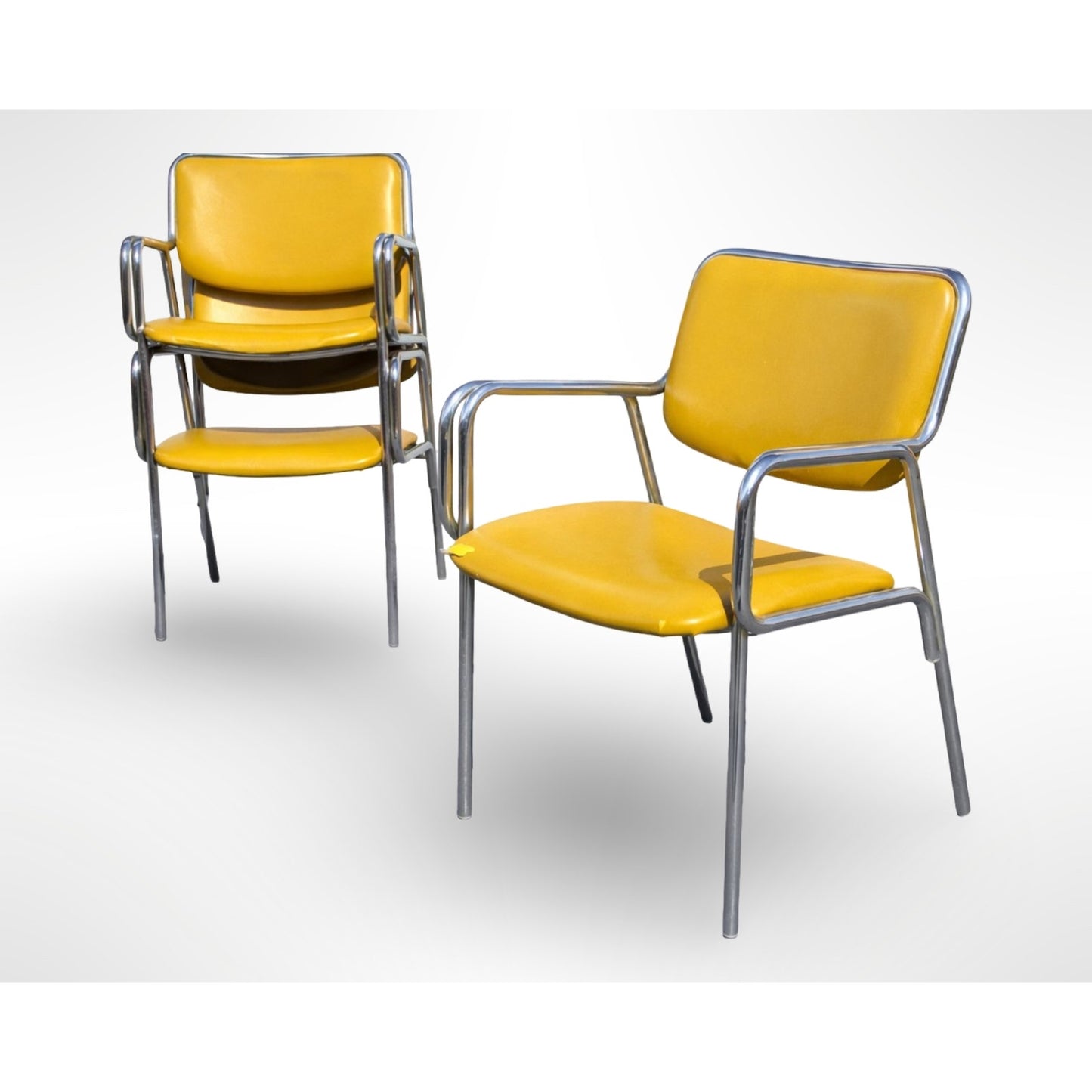 Set of six vintage chrome dining armchairs with custom upholstery in mid century modern style