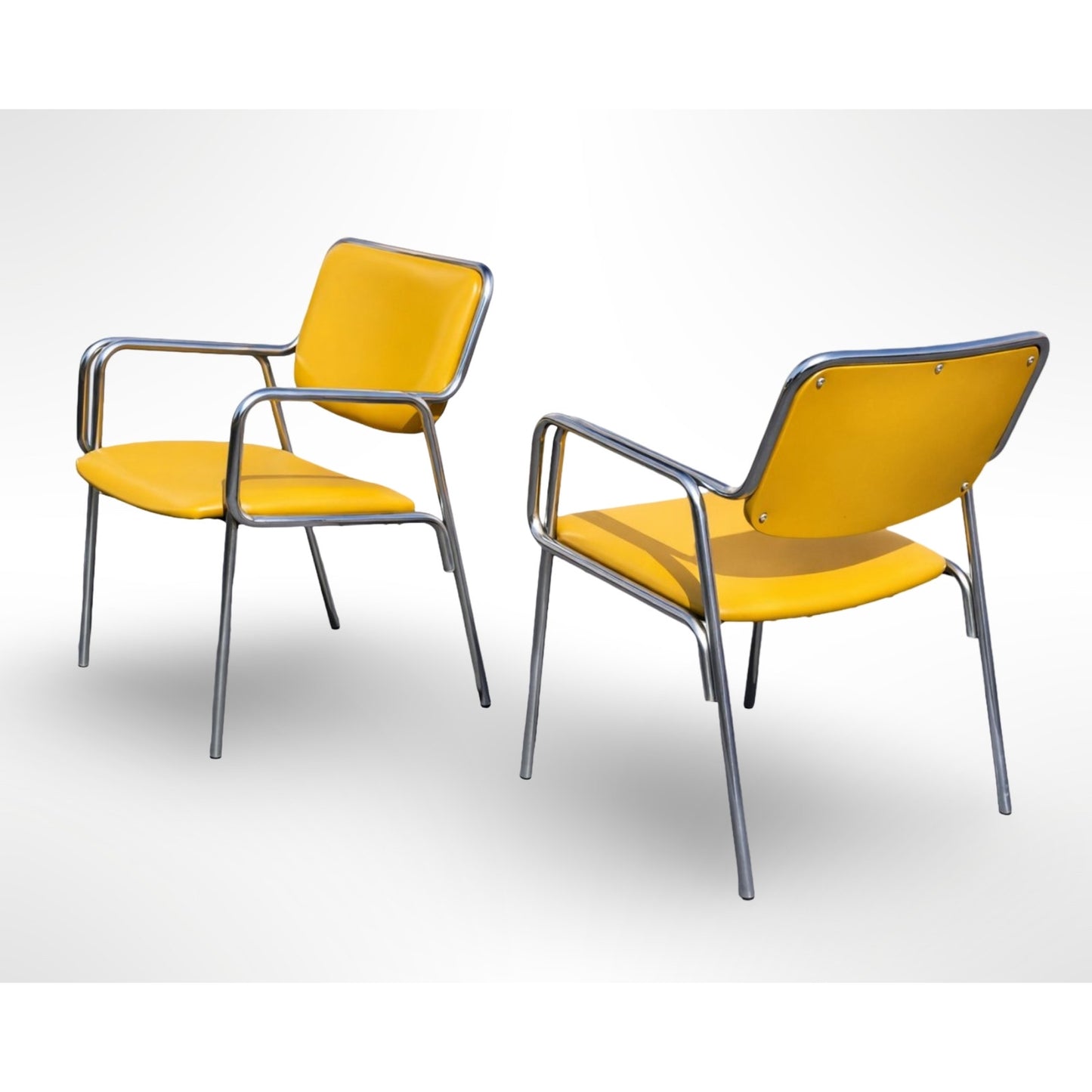 Set of six vintage chrome dining armchairs with custom upholstery in mid century modern style