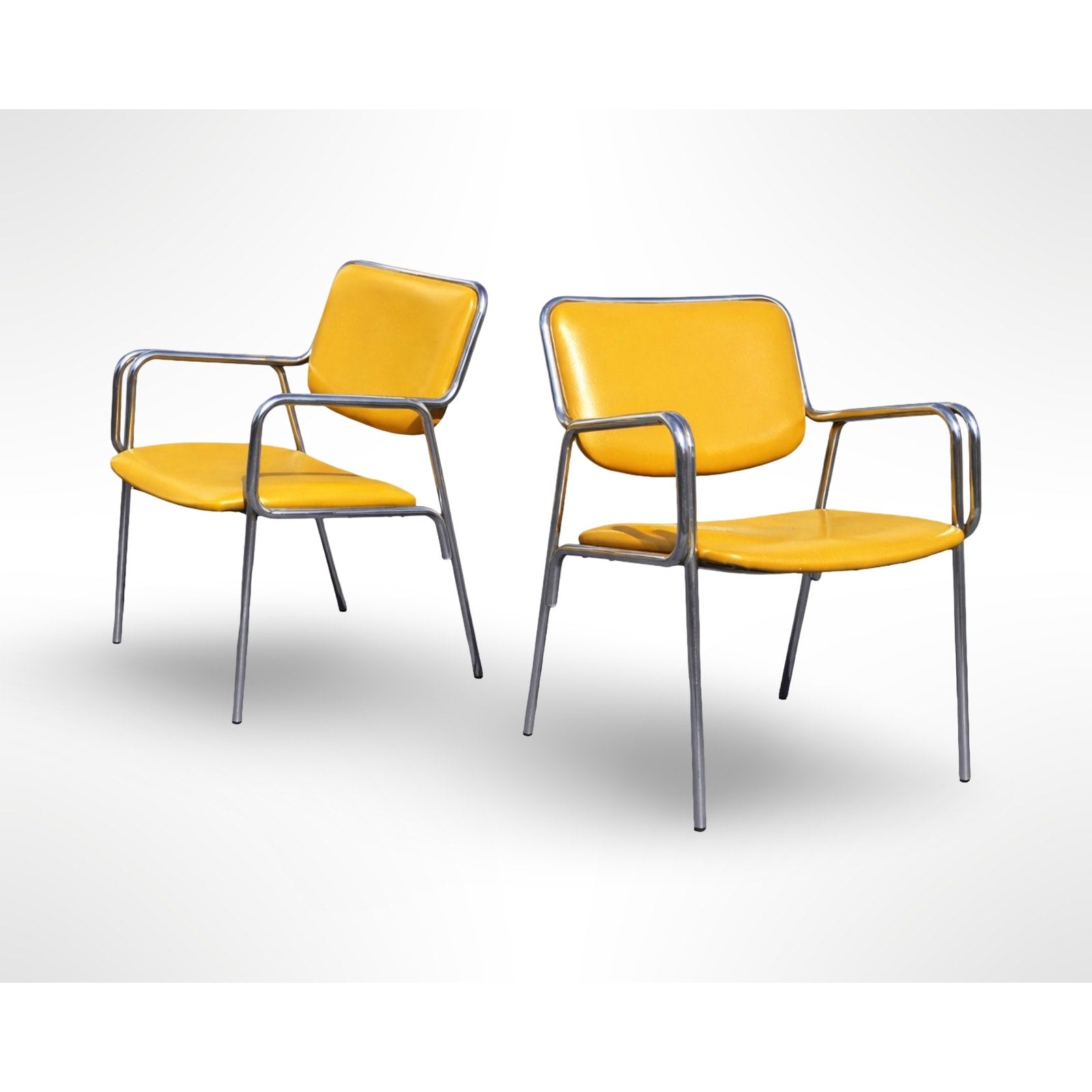 Set of six vintage chrome dining armchairs with custom upholstery in mid century modern style