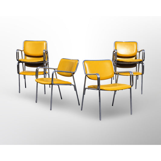 Set of 6 chrome mid century modern dining chairs with custom upholstery and sleek cantilever frames