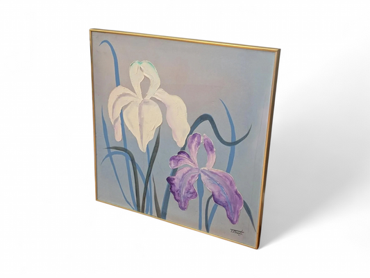 T. Randle Iris Painting Framed Thin Gold Frame Vintage Retro - Image 1