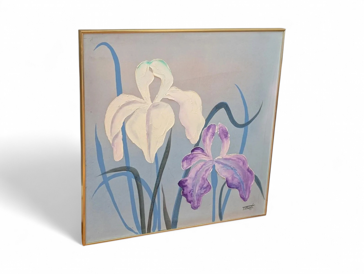 T. Randle Iris Painting Framed Thin Gold Frame Vintage Retro - Image 2