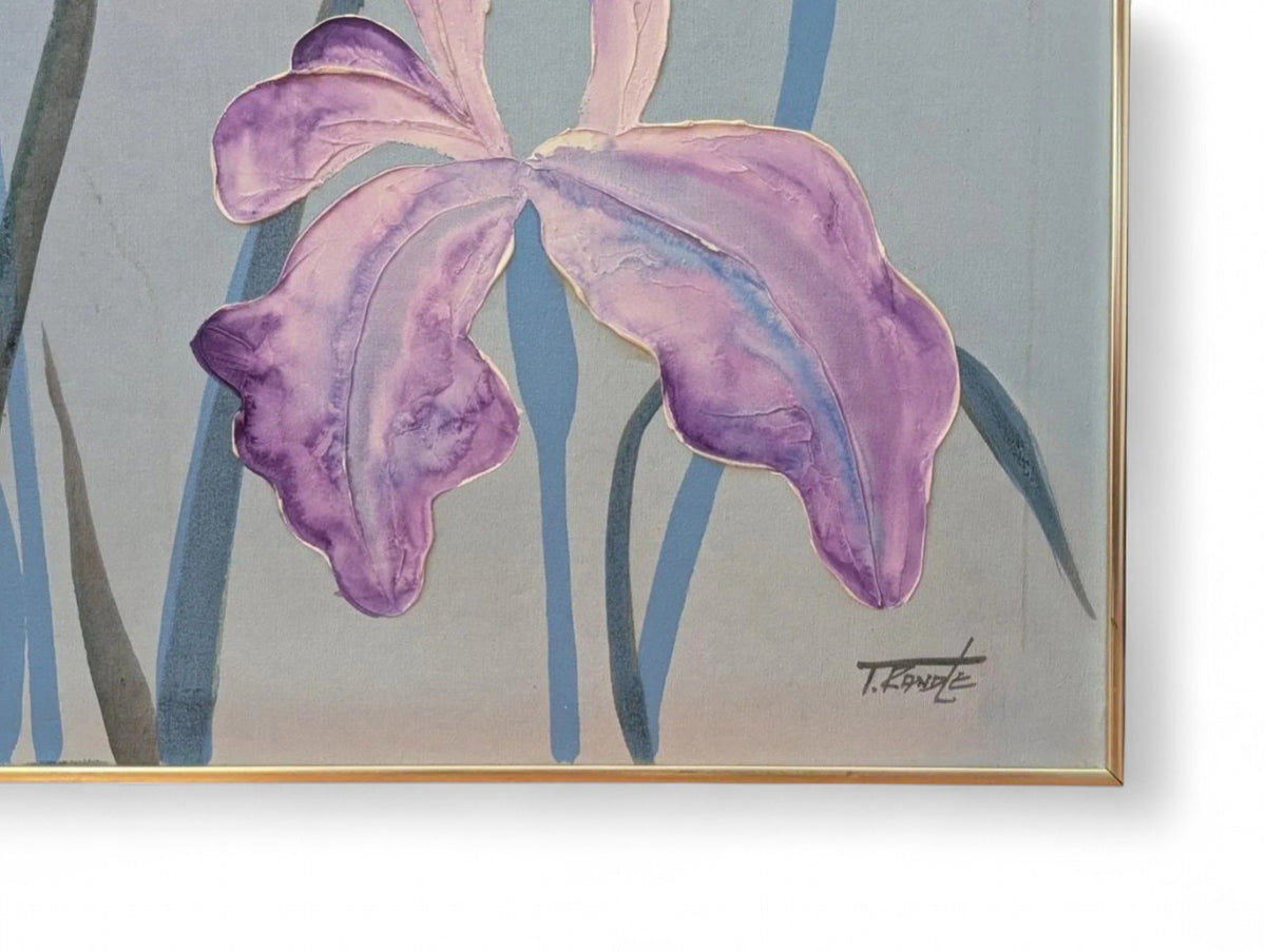 T. Randle Iris Painting Framed Thin Gold Frame Vintage Retro - Image 4