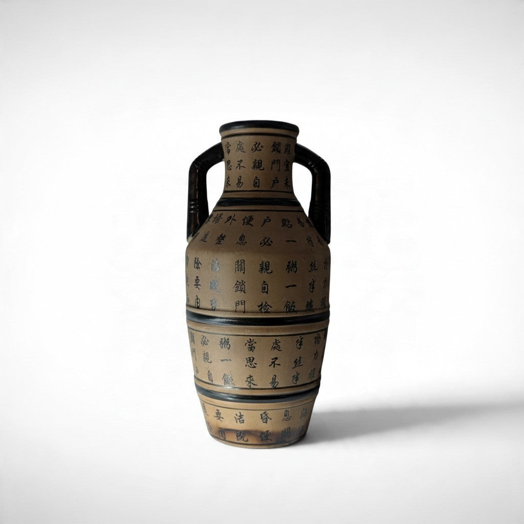 Vintage Chinese Calligraphy Inscription Amphora Vase with Handles - Image 1