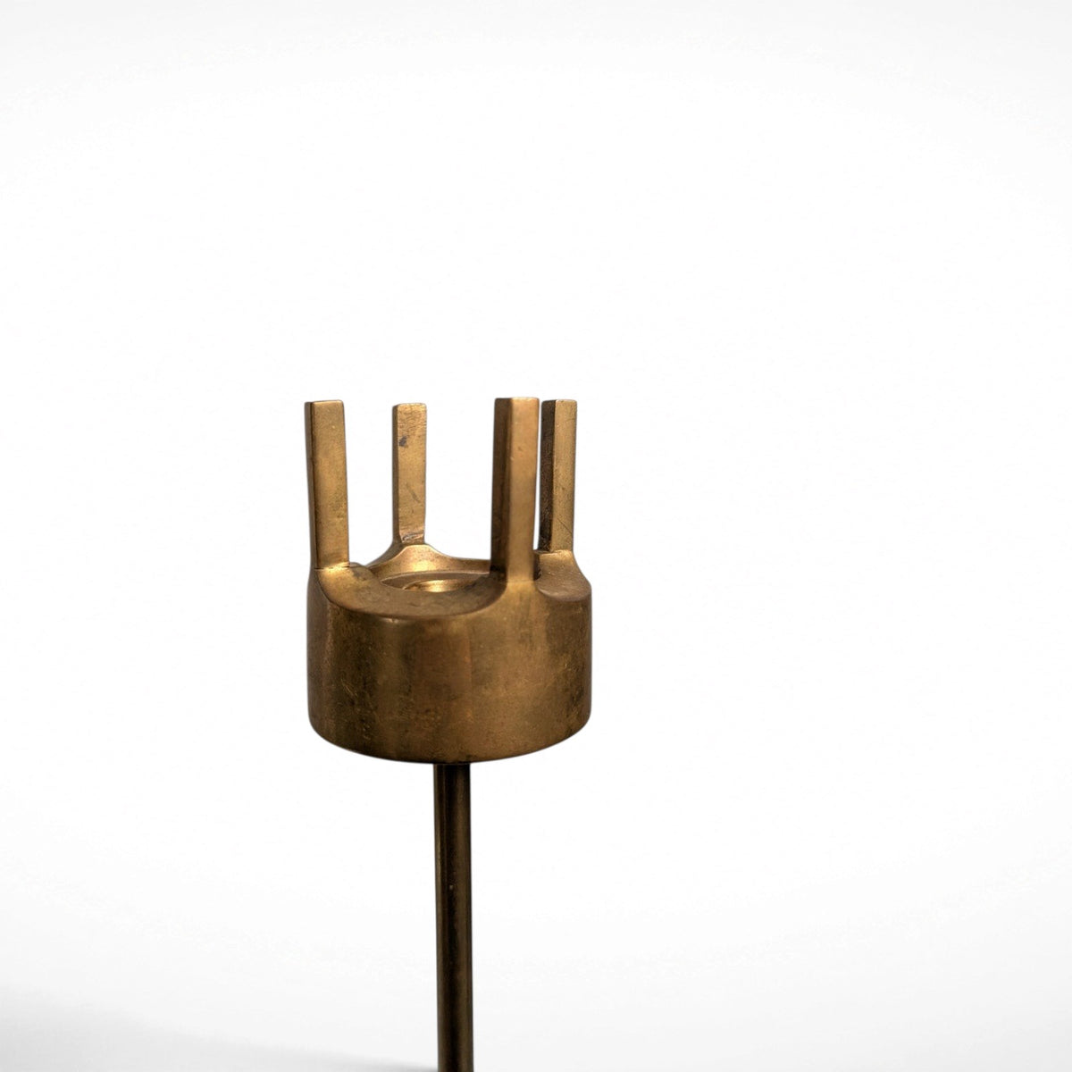 Vintage mid-century modern brass candle holder with brutalist sculptural form, 14 inches tall