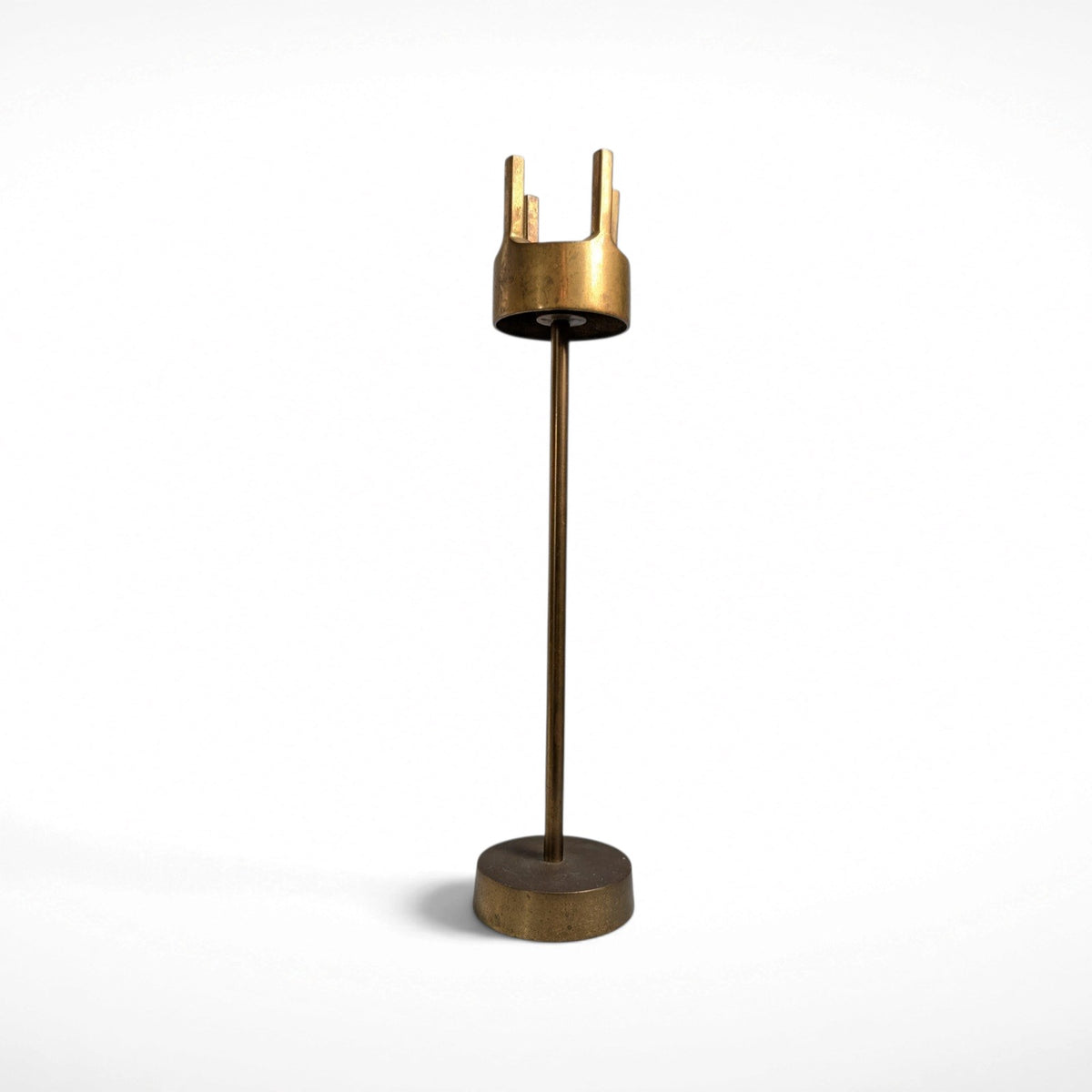 Vintage mid-century modern brass candle holder with brutalist sculptural form, 14 inches tall