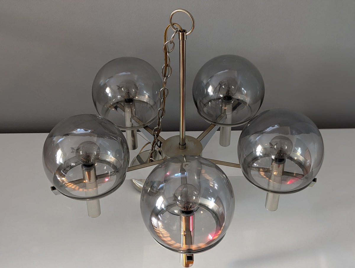 Vintage Mid-Century Modern Chrome and Smoked Glass Chandelier in the Style of Gaetano Sciolari — additional view 5