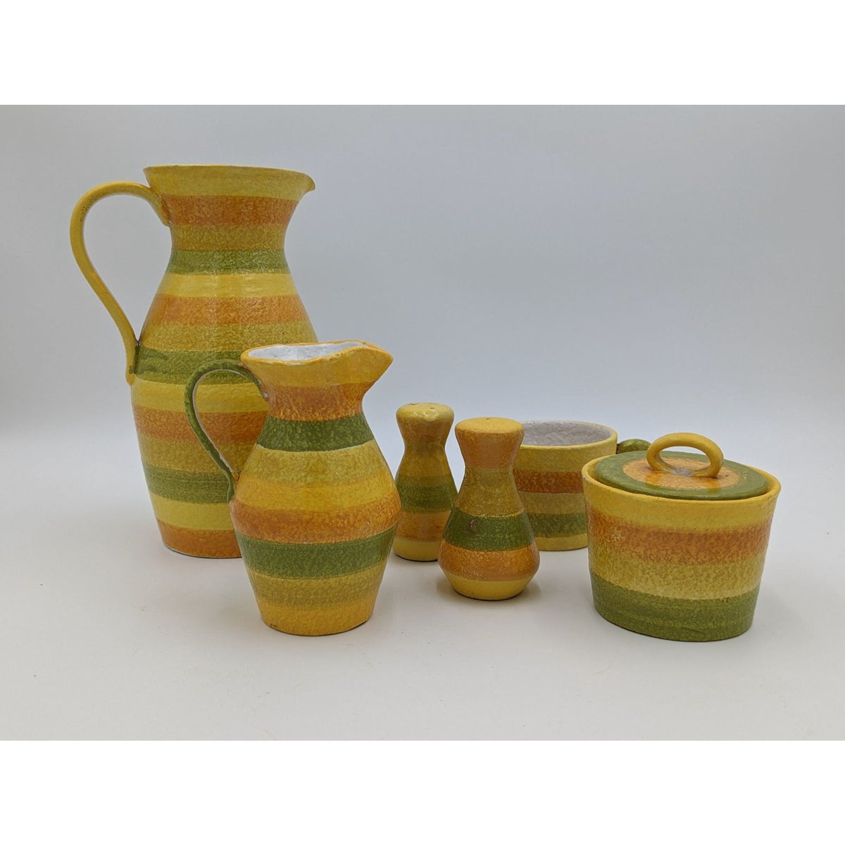 Vintage Mid Century Modern Italian Pottery Table Set Pitcher Cream Sugar Tea