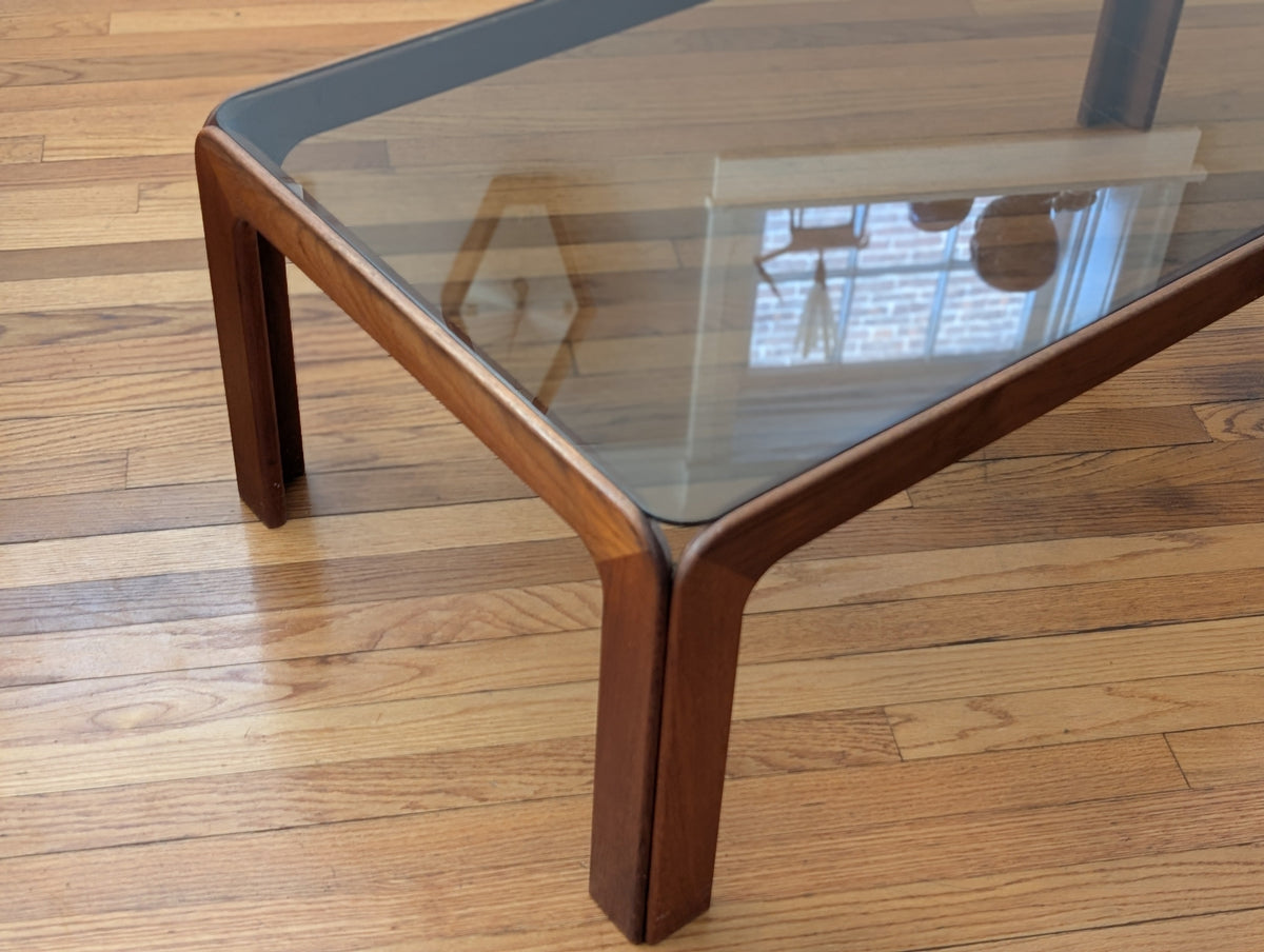 Vintage Scandinavian Teak Coffee Table with Smoked Glass Top – Mid-Century Modern Elegance — additional view 7