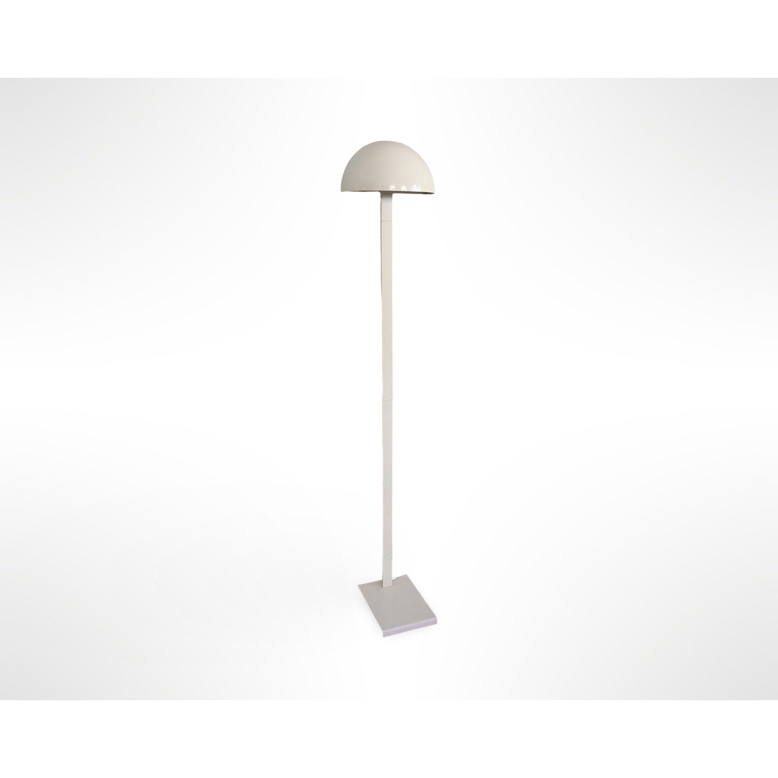 Vintage white mid century modern floor lamp with flush wall design and adjustable rotating dome shade