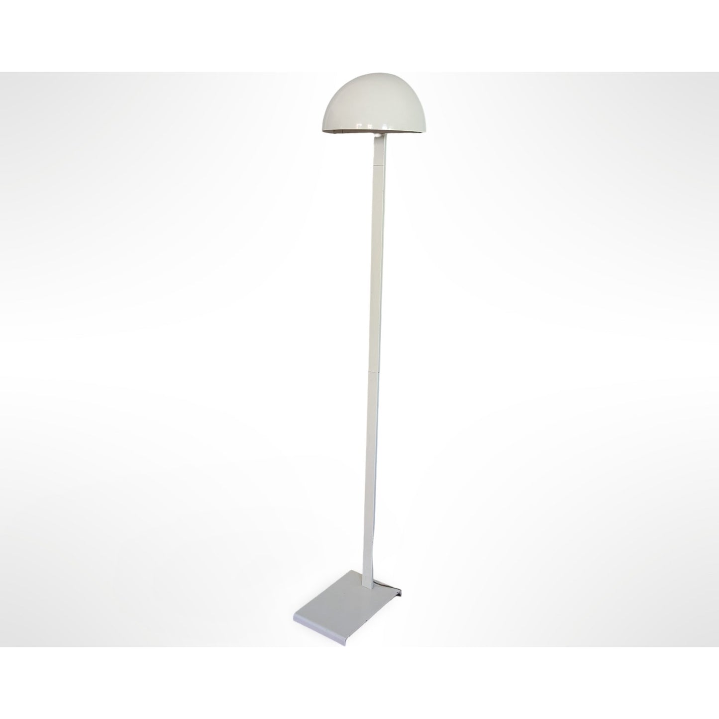 Vintage white mid century modern floor lamp with flush wall design and adjustable rotating dome shade