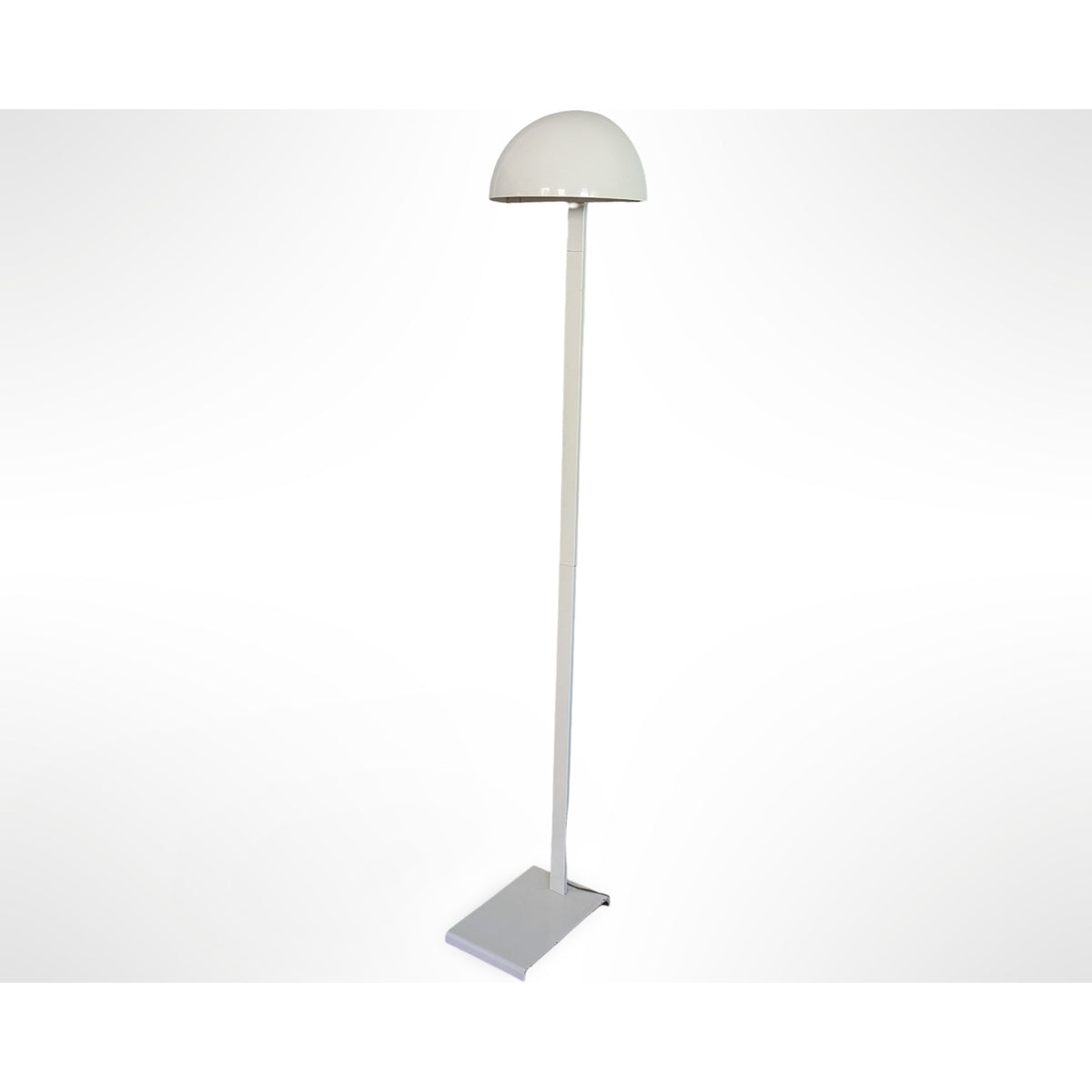 Vintage white mid century modern floor lamp with flush wall design and adjustable rotating dome shade