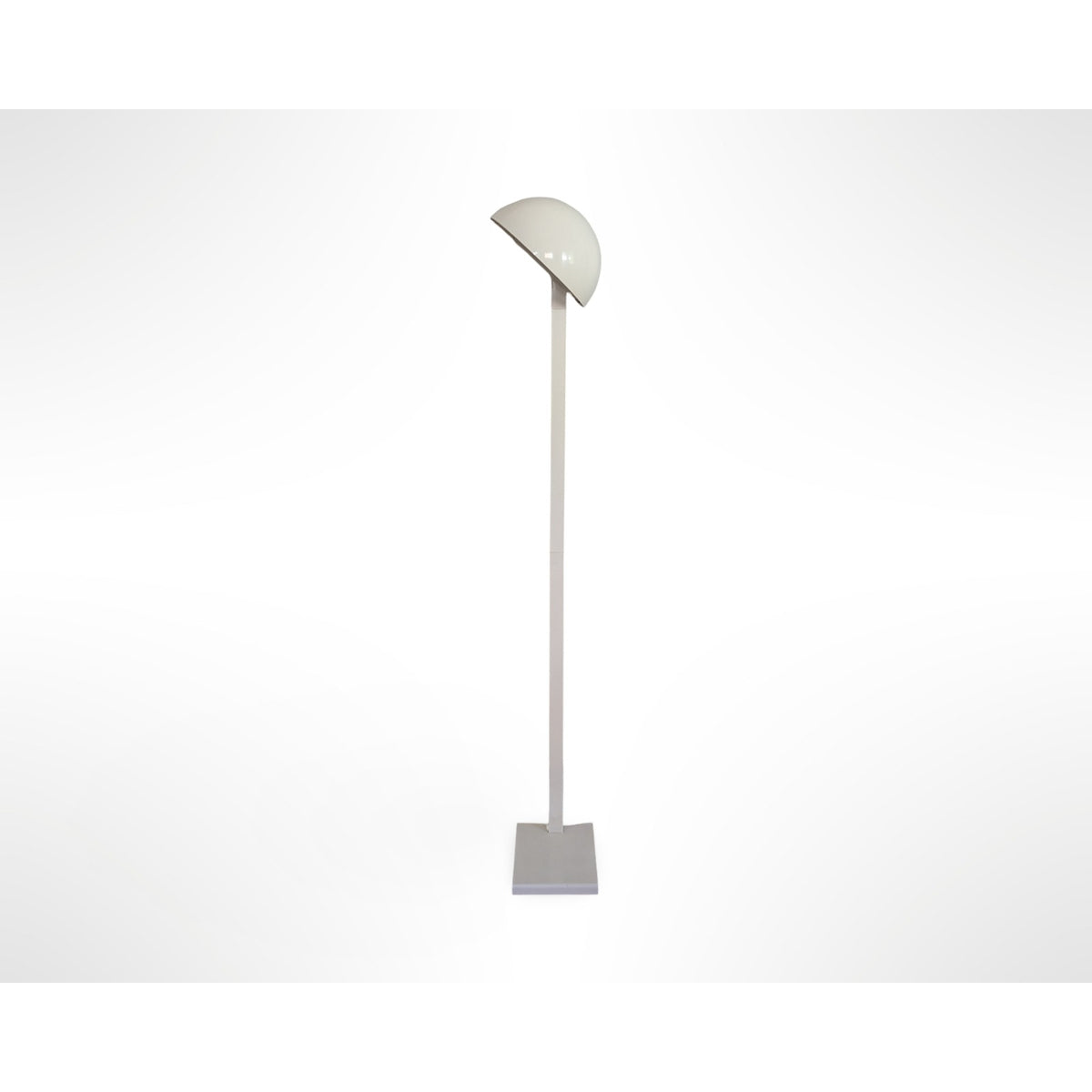 Vintage white mid century modern floor lamp with flush wall design and adjustable rotating dome shade