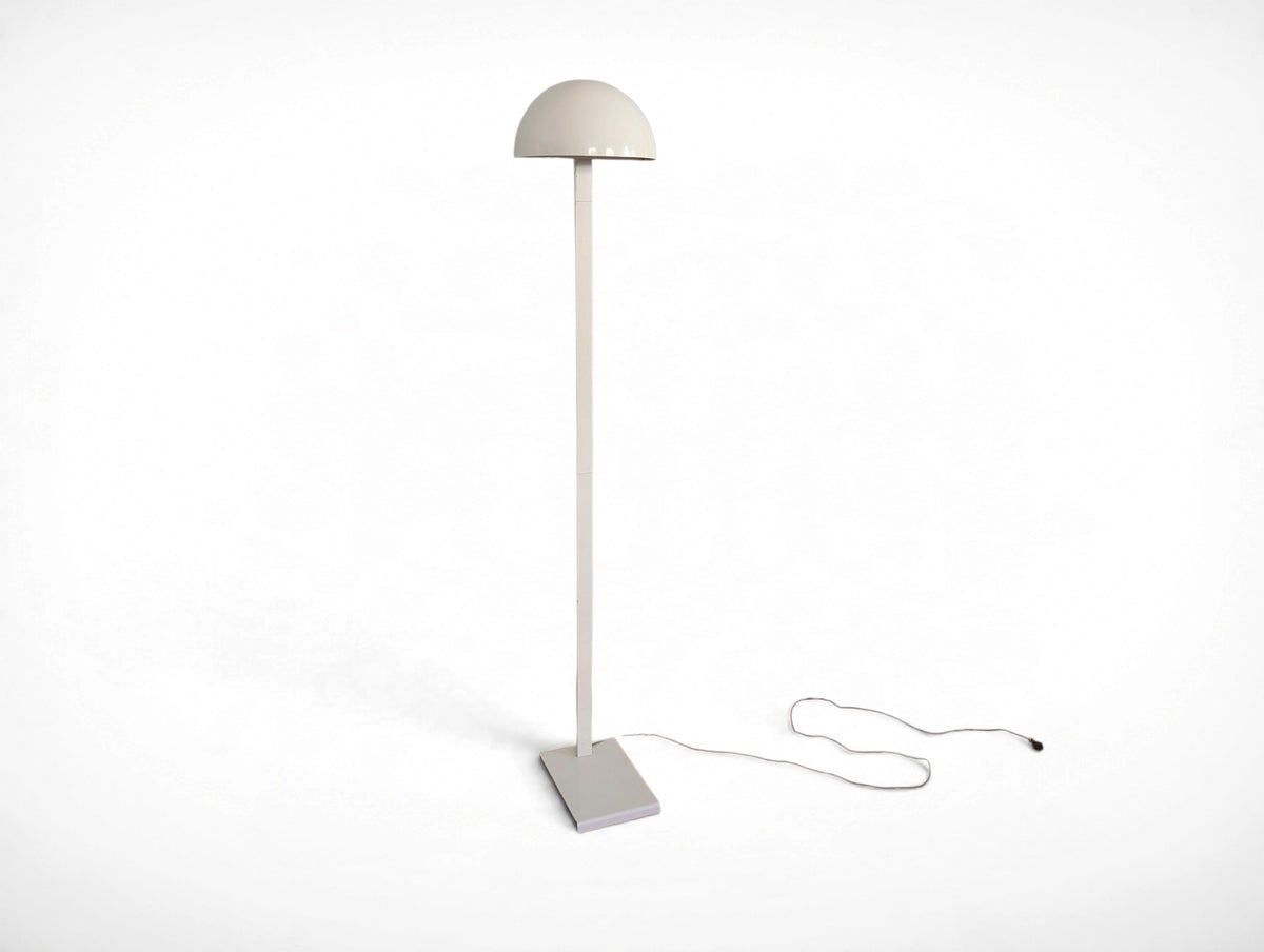 Vintage white flush-to-wall floor lamp with adjustable rotating dome shade, mid-century modern minimalist design