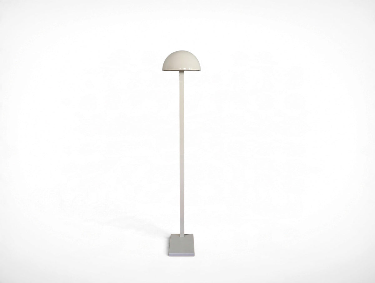 Vintage white flush-to-wall floor lamp with adjustable rotating dome shade, mid-century modern minimalist design
