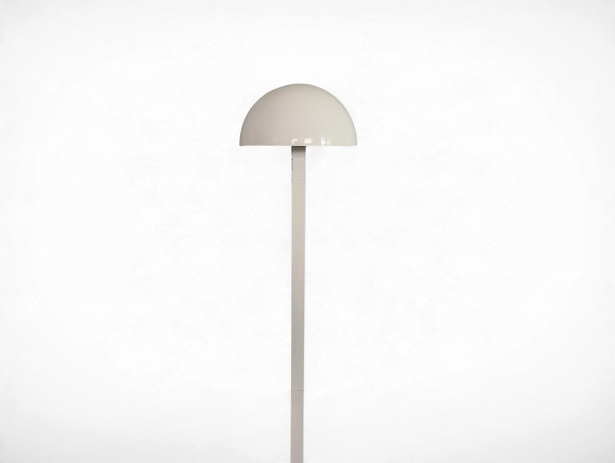 Vintage white flush-to-wall floor lamp with adjustable rotating dome shade, mid-century modern minimalist design