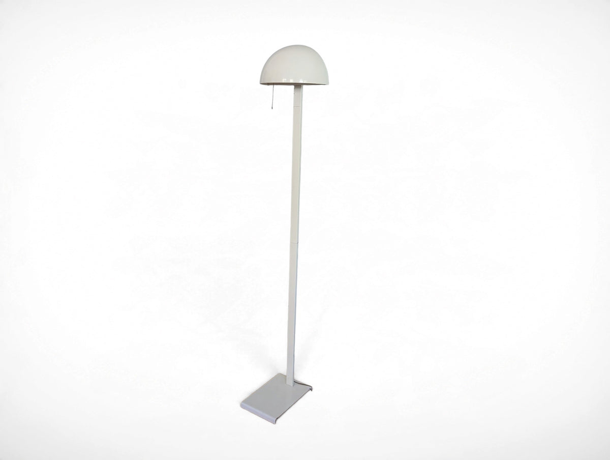 Vintage white flush-to-wall floor lamp with adjustable rotating dome shade, mid-century modern minimalist design
