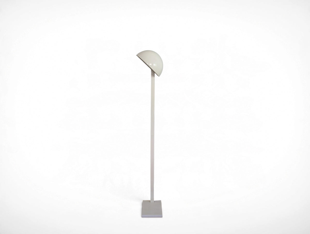 Vintage white flush-to-wall floor lamp with adjustable rotating dome shade, mid-century modern minimalist design