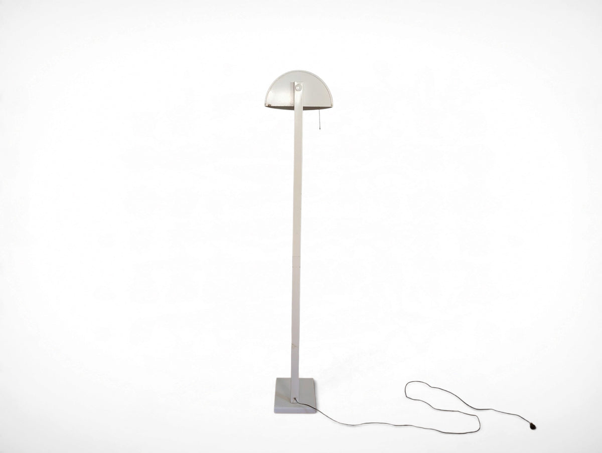 Vintage white flush-to-wall floor lamp with adjustable rotating dome shade, mid-century modern minimalist design