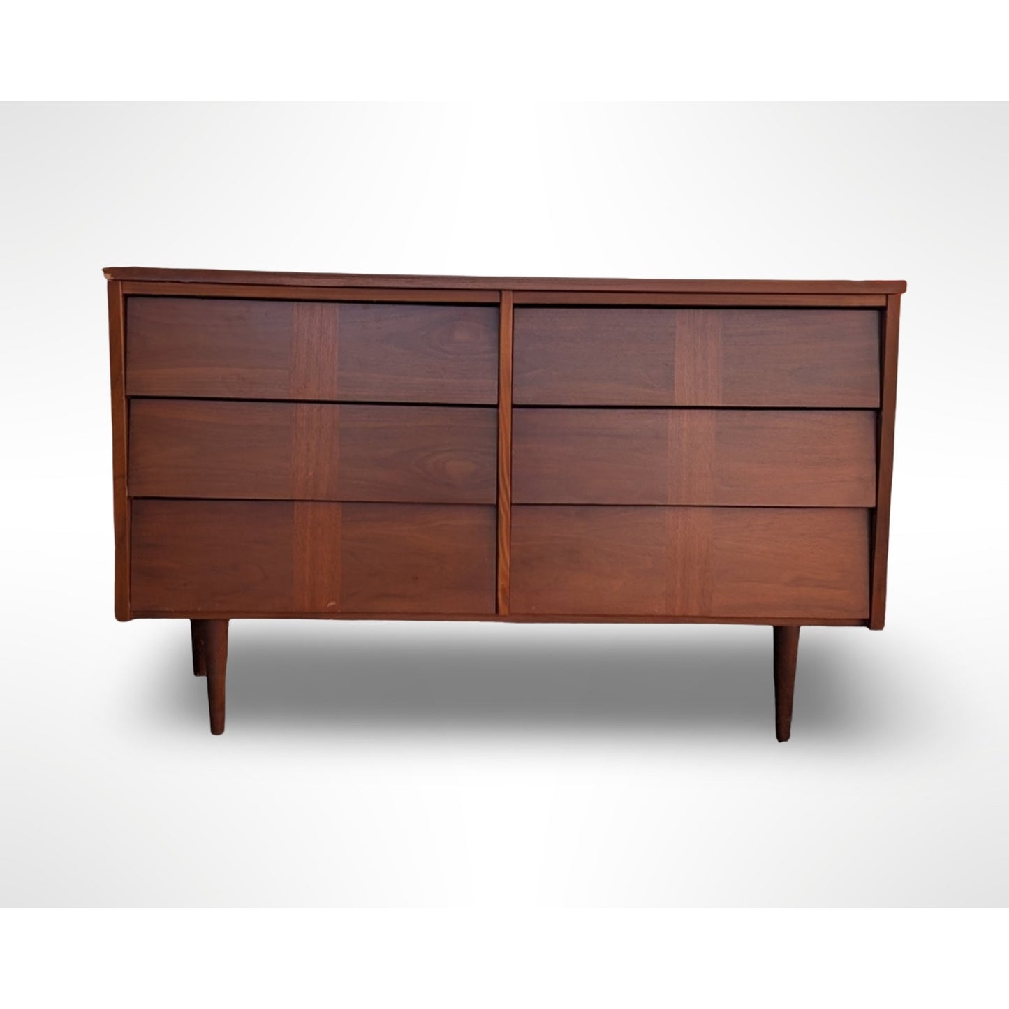Ward Mfg mid century modern walnut six drawer dresser fully restored with new real walnut top and spacious bedroom storage
