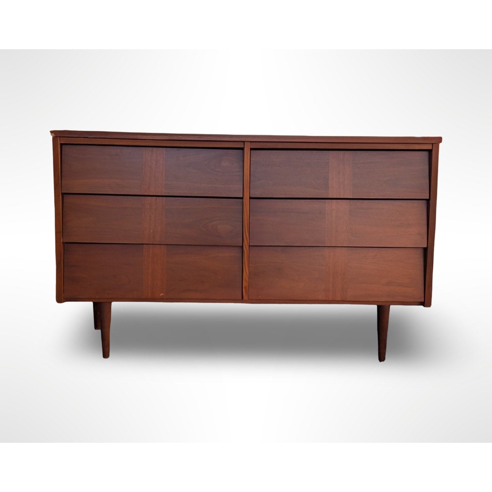 Ward Mfg mid century modern walnut six drawer dresser fully restored with new real walnut top and spacious bedroom storage