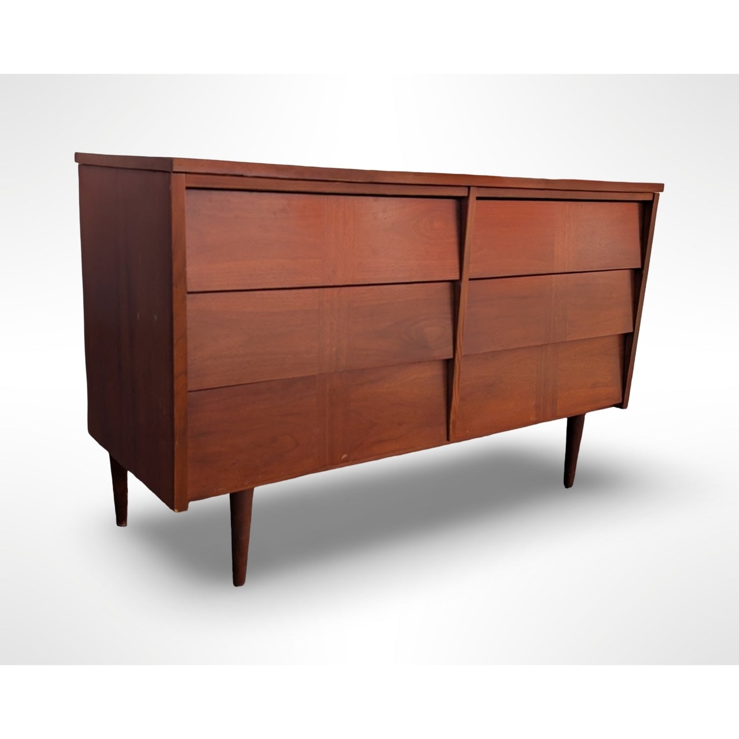 Ward Mfg mid century modern walnut six drawer dresser fully restored with new real walnut top and spacious bedroom storage