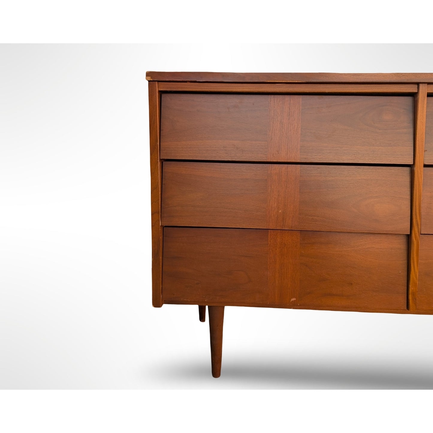 Ward Mfg mid century modern walnut six drawer dresser fully restored with new real walnut top and spacious bedroom storage