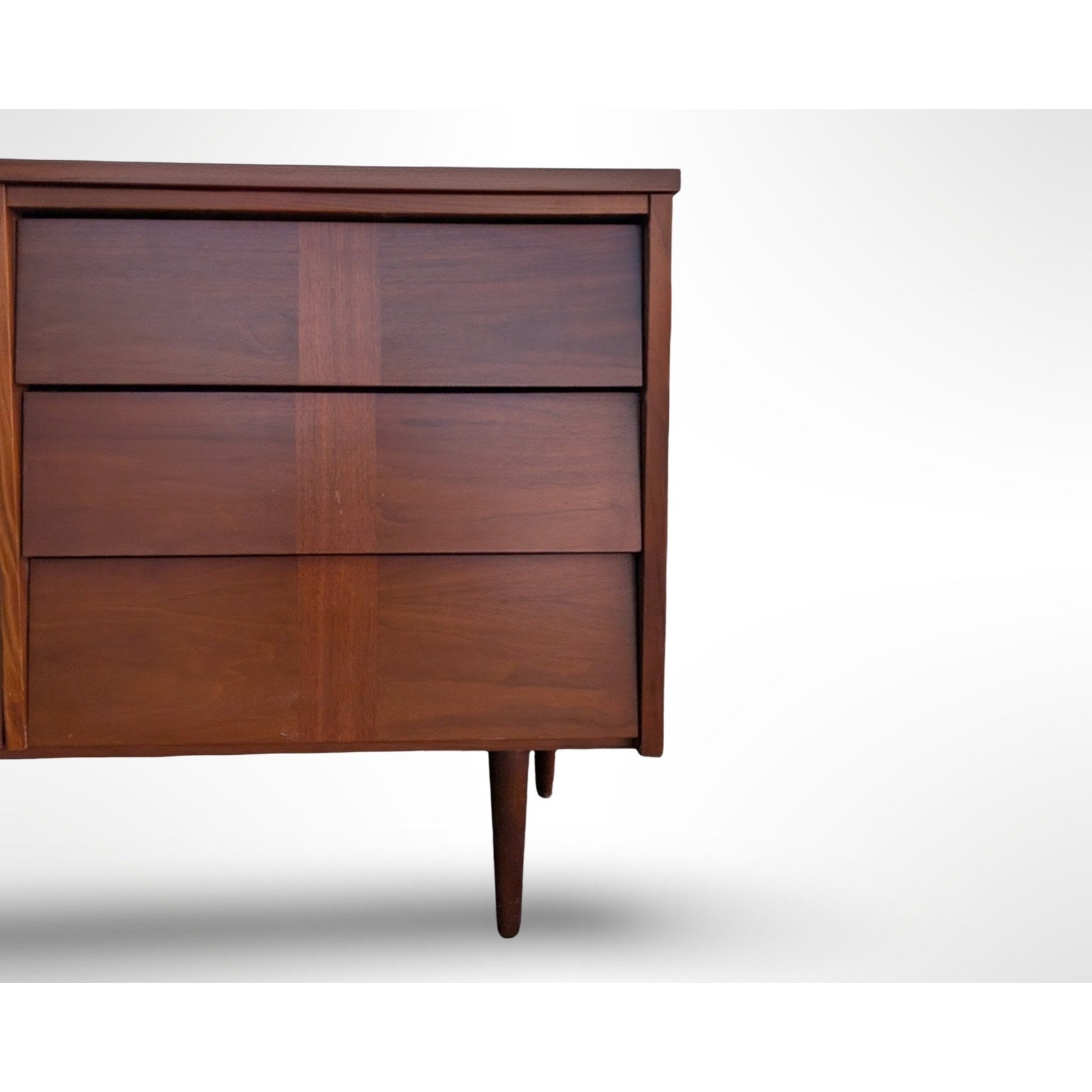 Ward Mfg mid century modern walnut six drawer dresser fully restored with new real walnut top and spacious bedroom storage