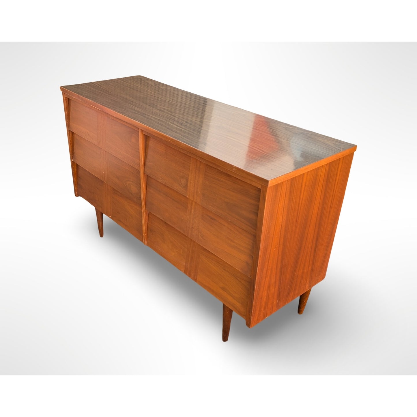 Ward Mfg mid century modern walnut six drawer dresser fully restored with new real walnut top and spacious bedroom storage
