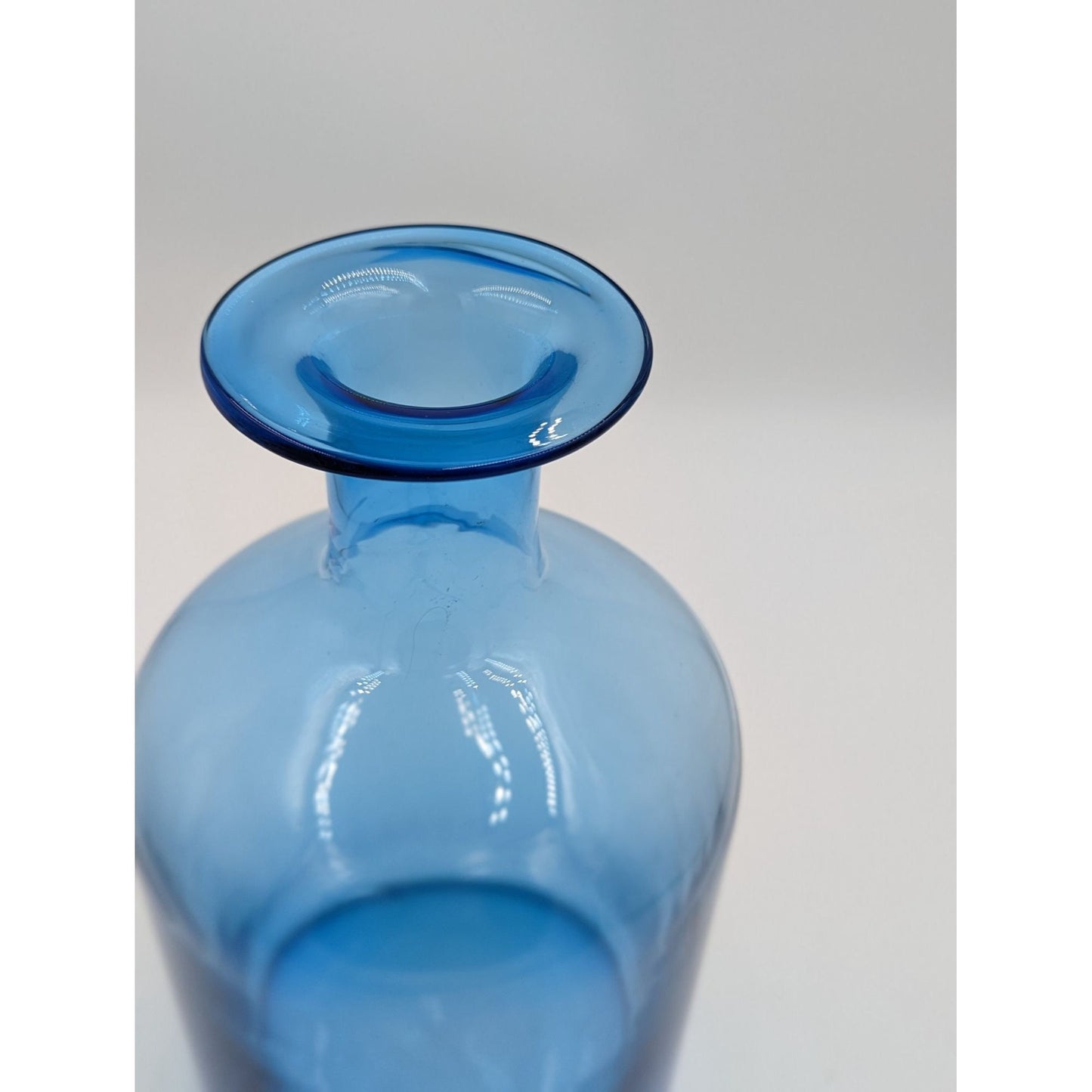 Large Vintage Art Glass Vase Likely Holmegaard Turquoise / Cyan / Blue