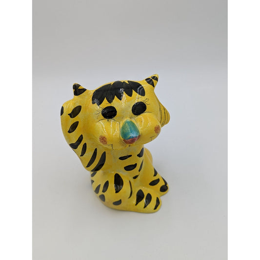 Vintage Quadrifoglio Pottery Coin Bank. Tiger Cub Made In Italy